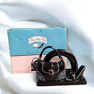 Russ Berrie One Step Up Business Card Holder Ceramic Purse High Heel Shoe